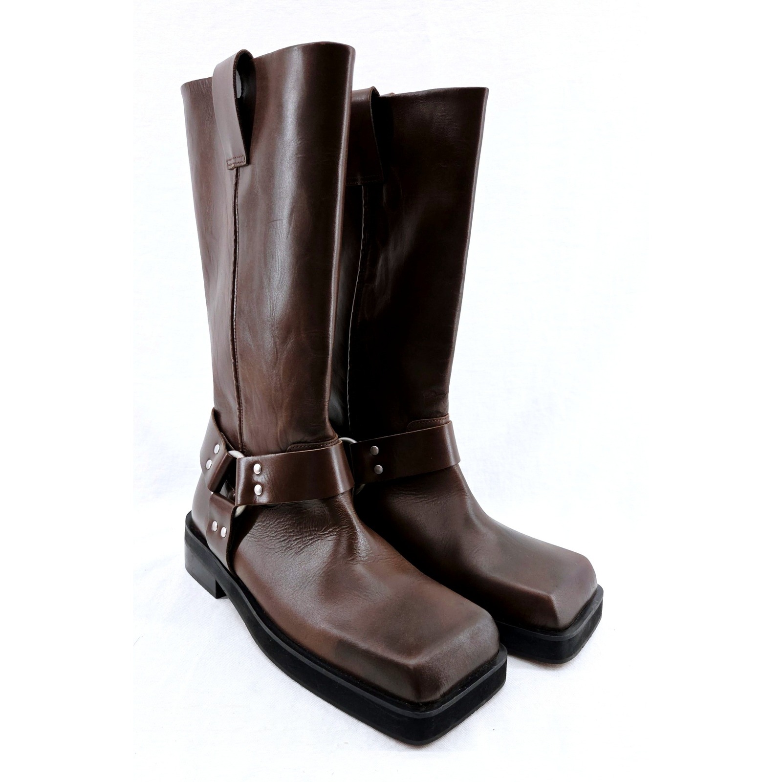 Topshop Ruby Premium Leather Biker Boot In Brown - Size 8